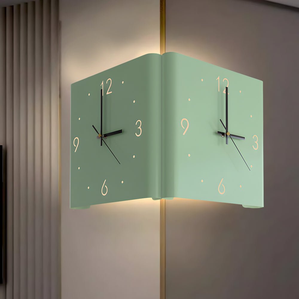 Modern LED Corner Wall Clock Silent Metal Backlit Design