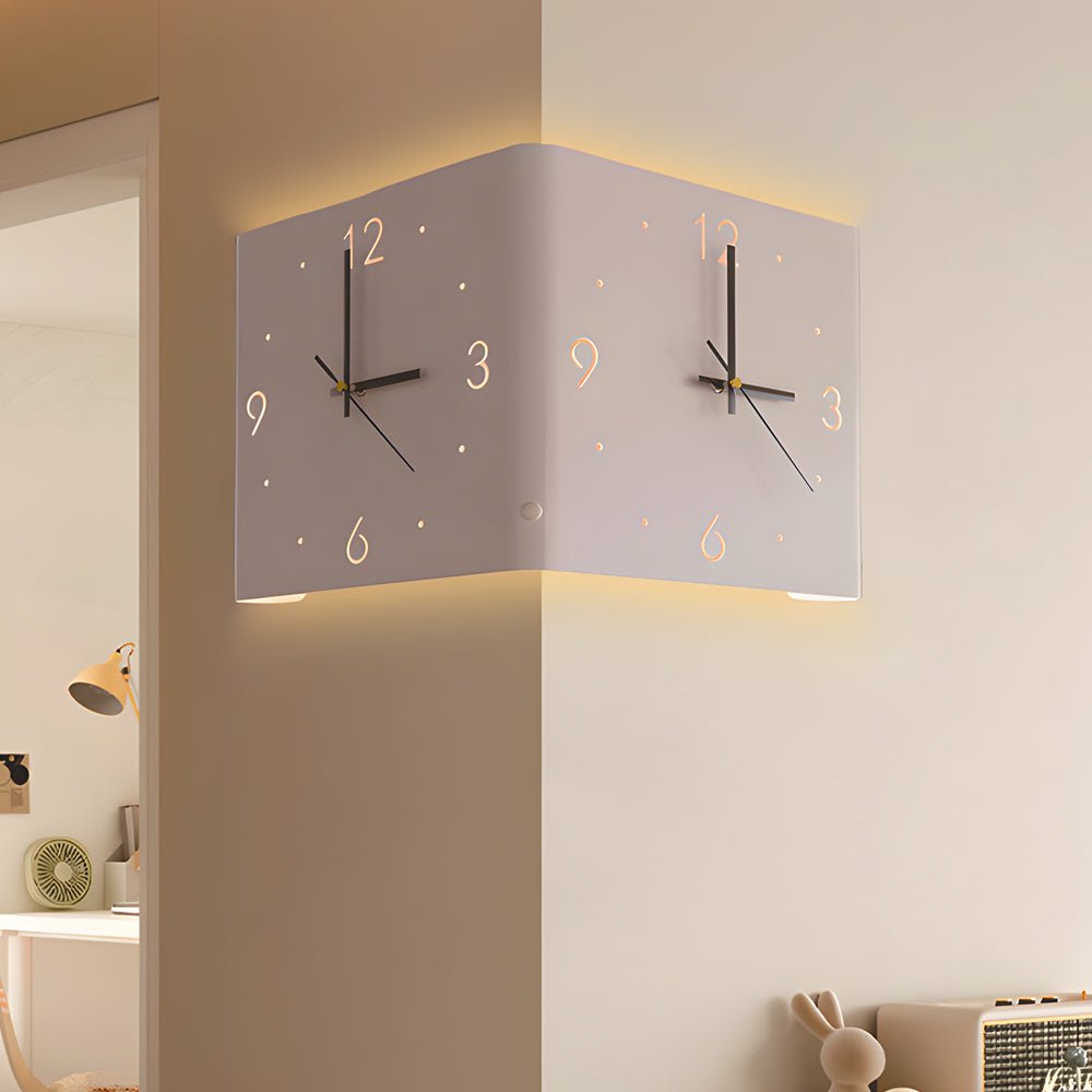 Modern LED Corner Wall Clock Silent Metal Backlit Design