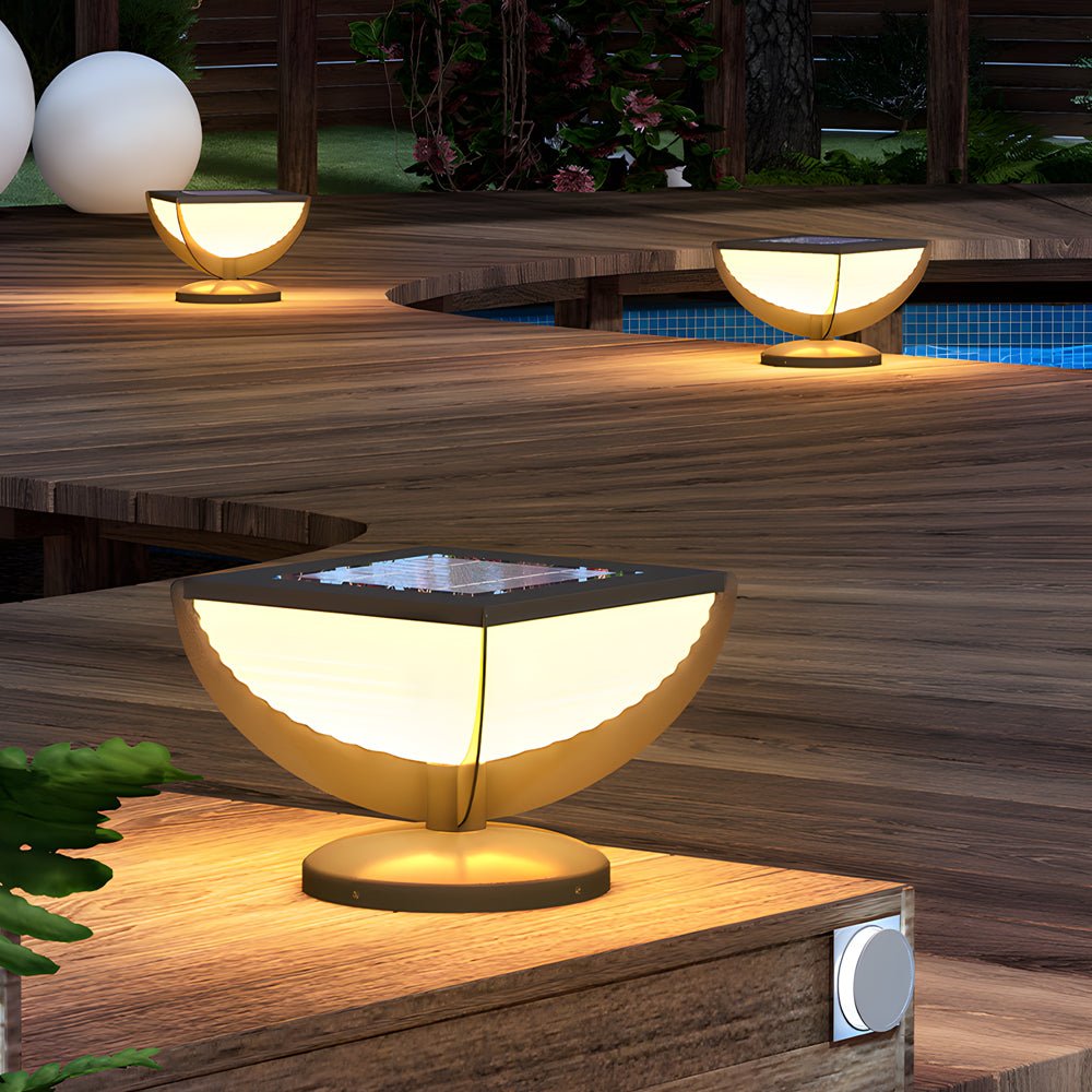 Modern Geometric Solar Garden Post Light Outdoor Waterproof LED