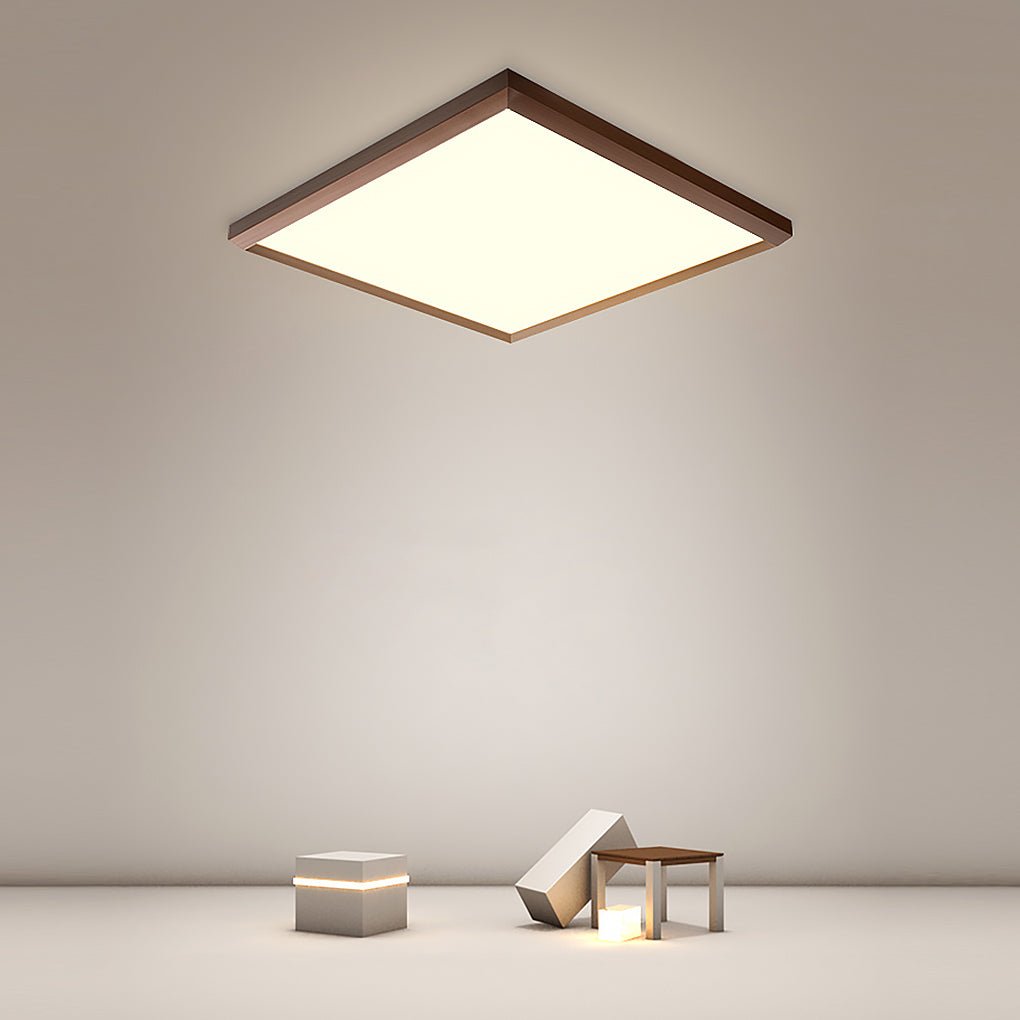 Square Modern Flush Mount LED Ceiling Light with Remote - Brown