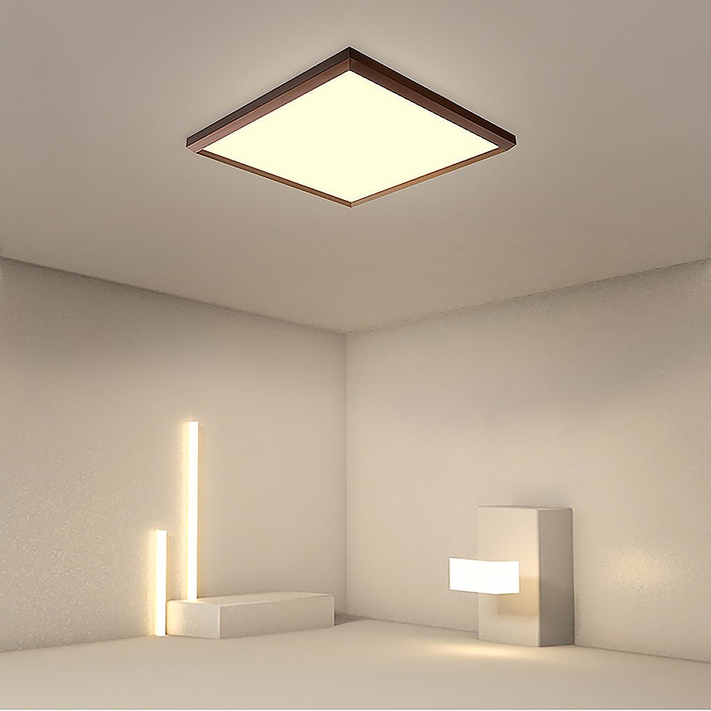 Square Modern Flush Mount LED Ceiling Light with Remote - Brown