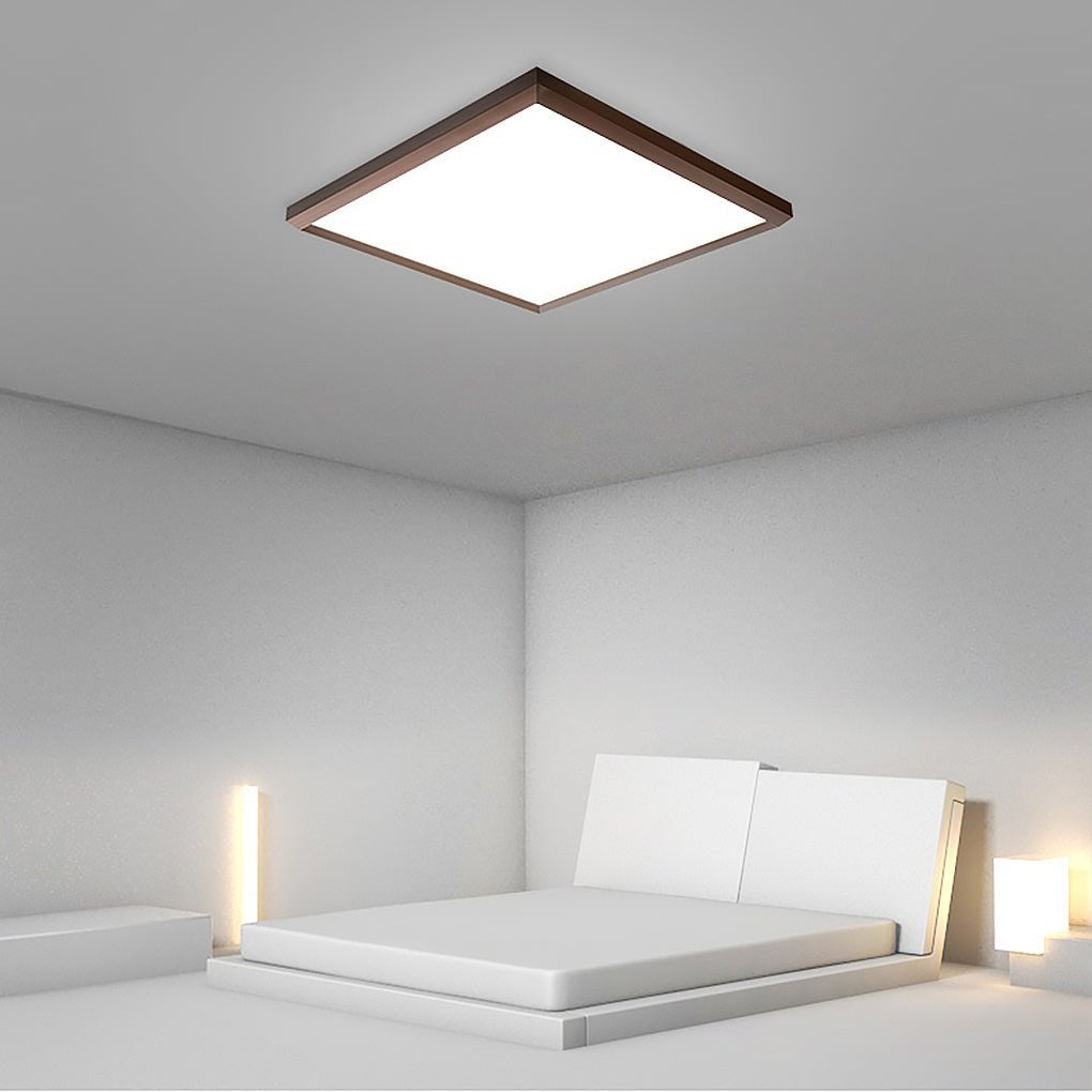 Square Modern Flush Mount LED Ceiling Light with Remote - Brown