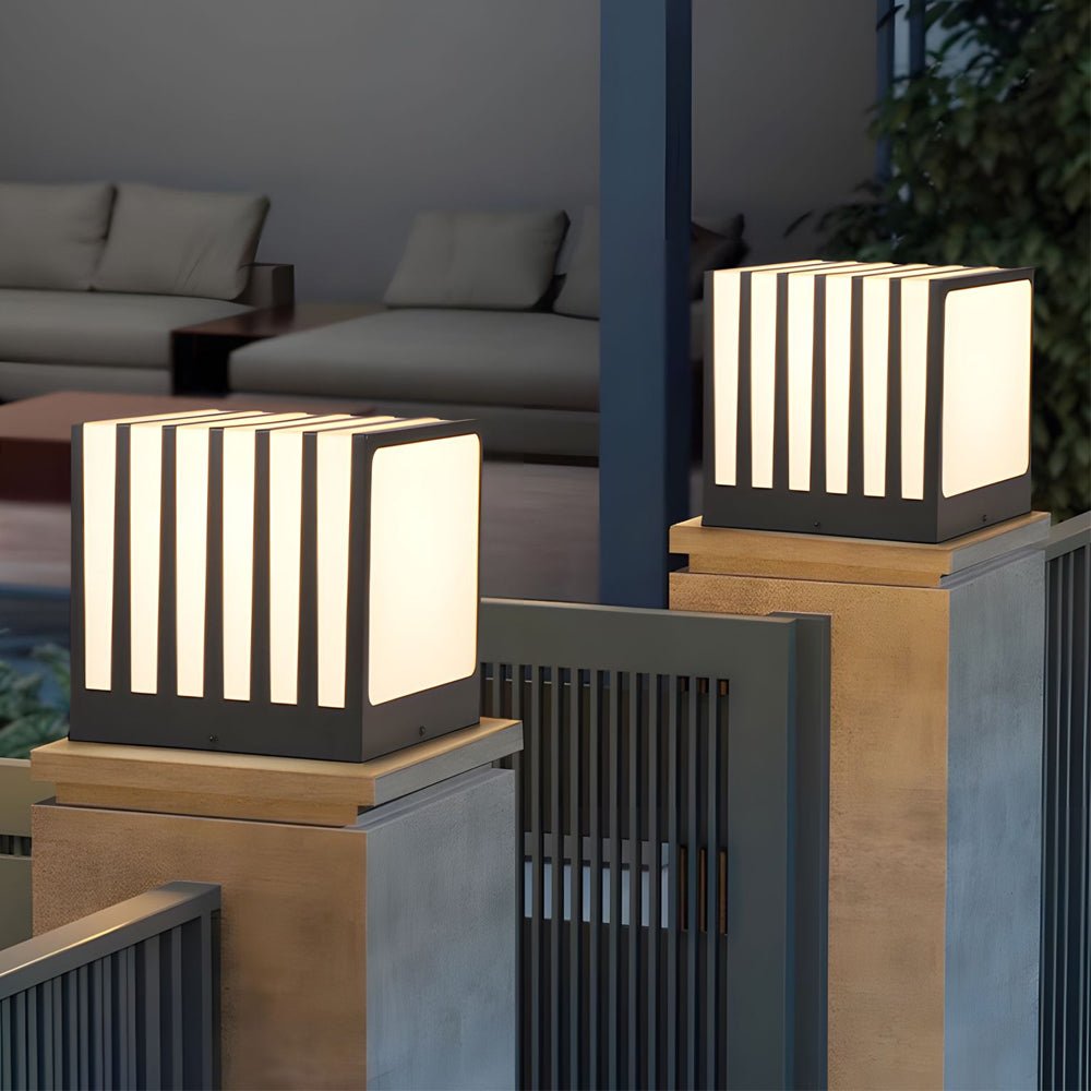 Modern Square Outdoor Post Light Waterproof Black Galvanized Metal