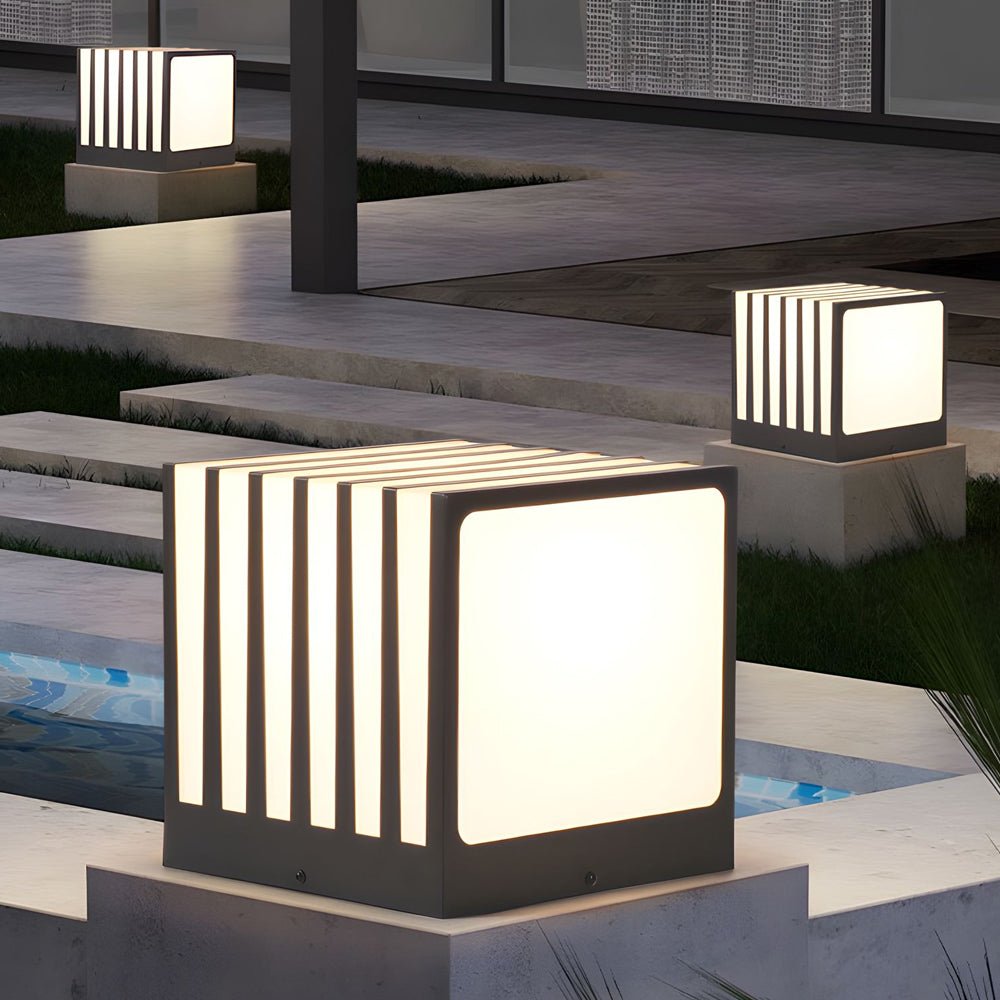 Modern Square Outdoor Post Light Waterproof Black Galvanized Metal