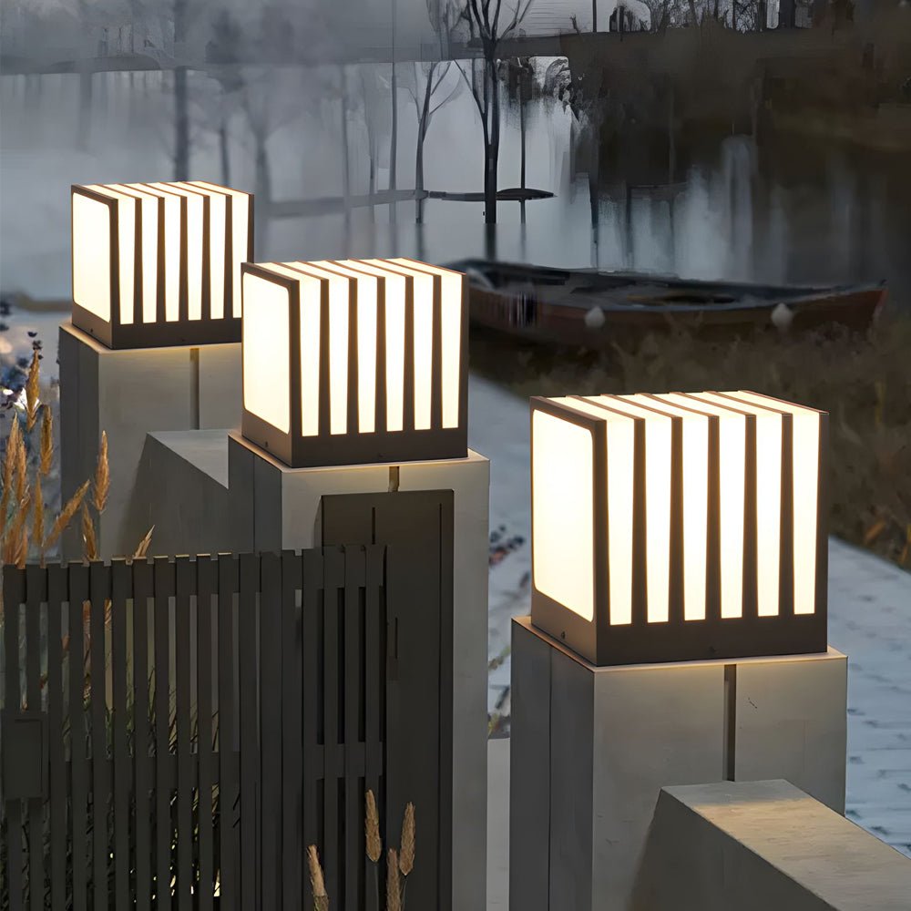 Modern Square Outdoor Post Light Waterproof Black Galvanized Metal