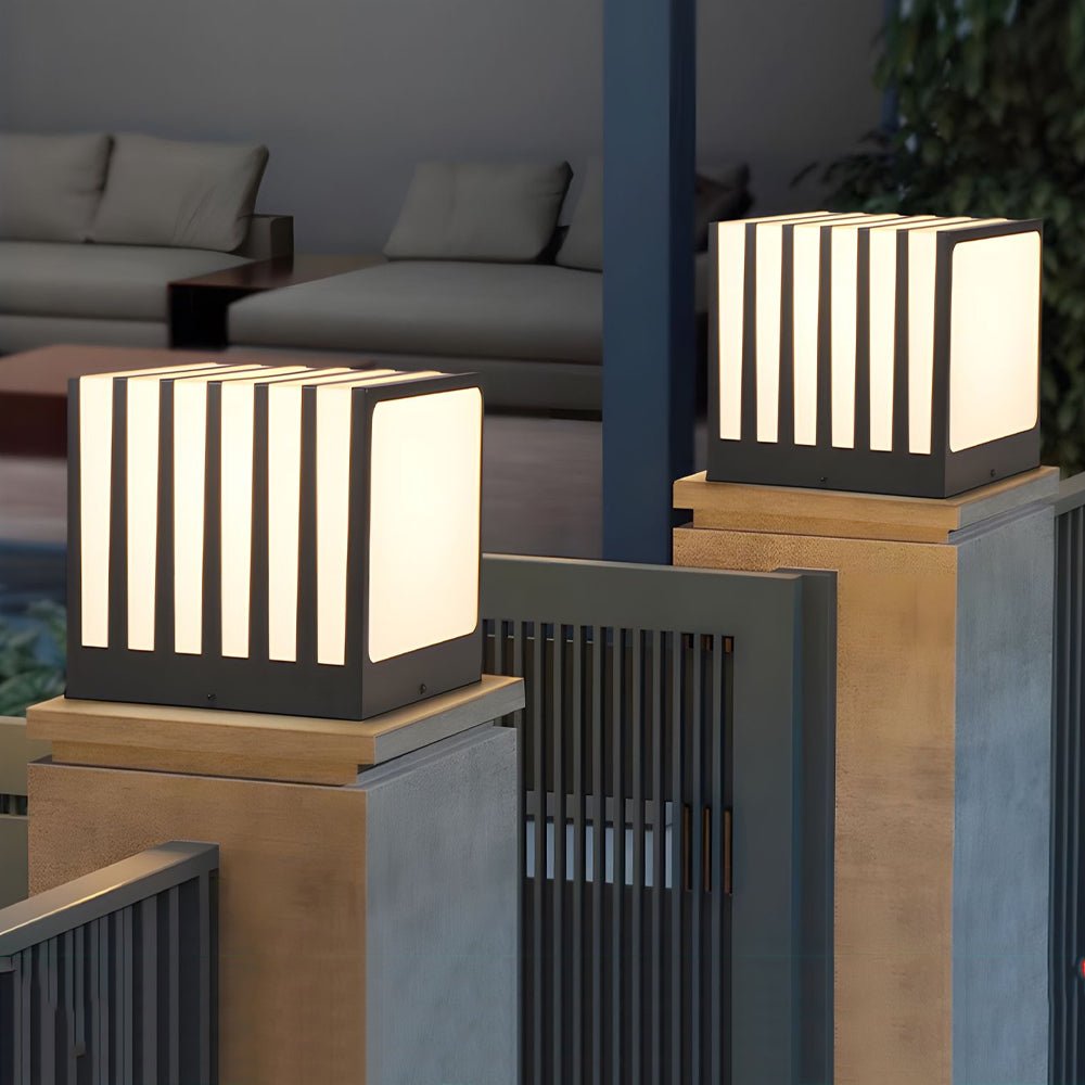 Modern Square Outdoor Post Light Waterproof Black Galvanized Metal