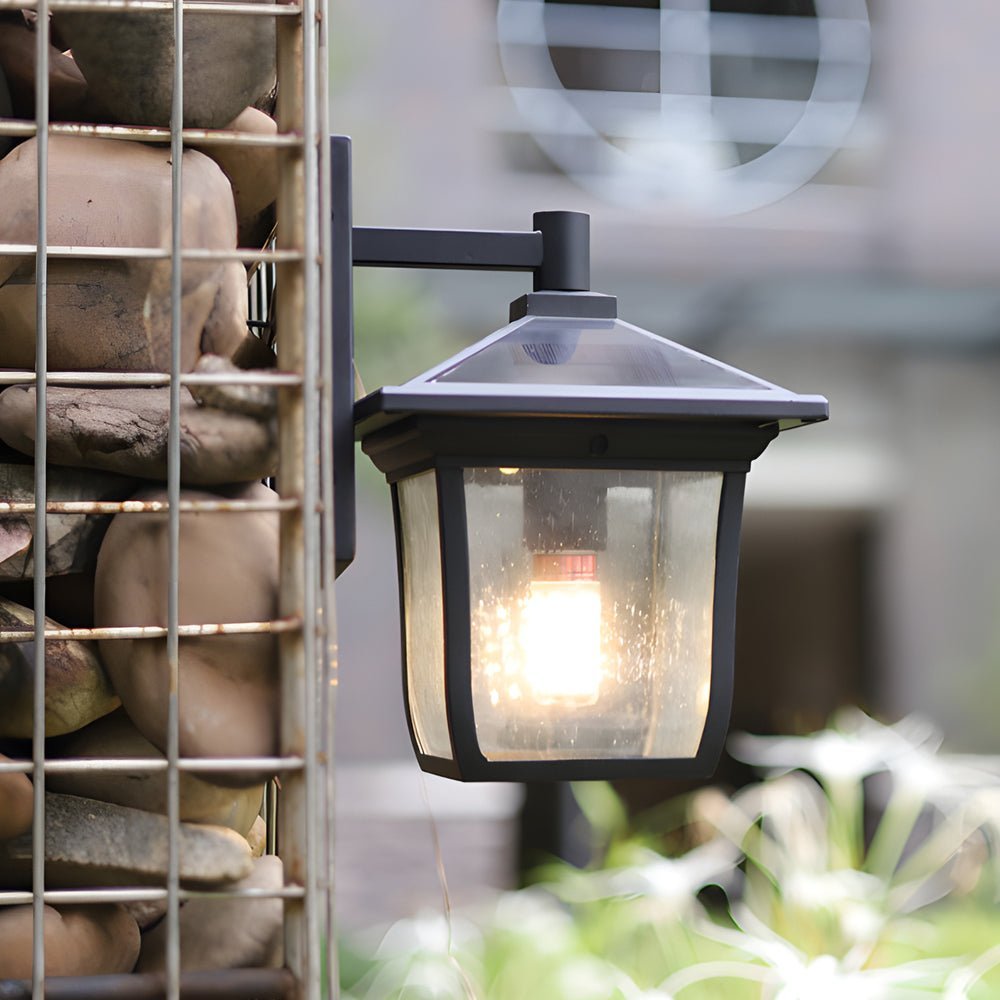 Modern Solar Outdoor Wall Light Black Aluminum Glass Waterproof