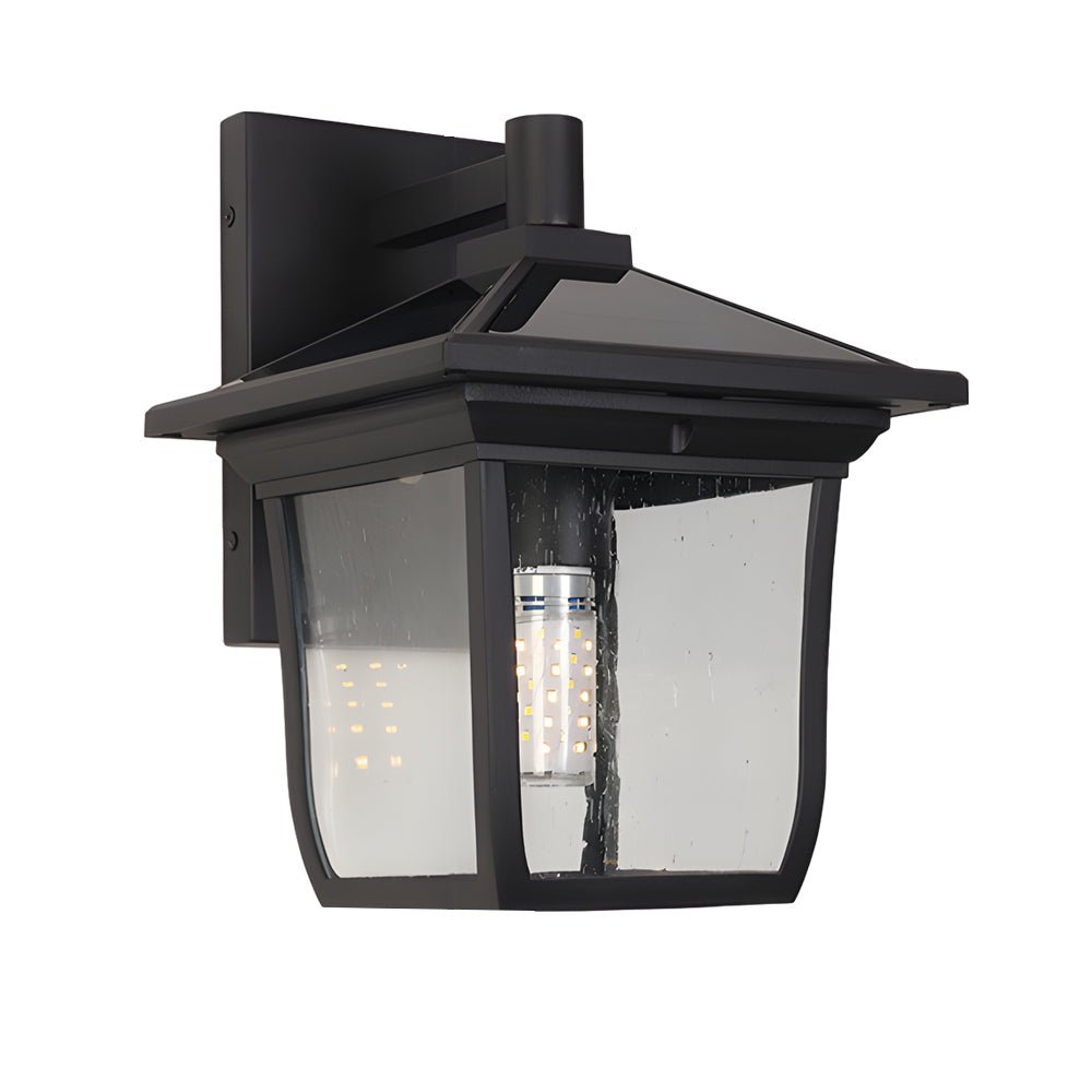 Modern Solar Outdoor Wall Light Black Aluminum Glass Waterproof