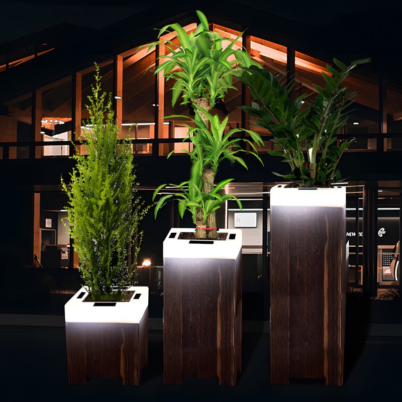 Square Solar Illuminated Planter with LED RGB Light - Outdoor