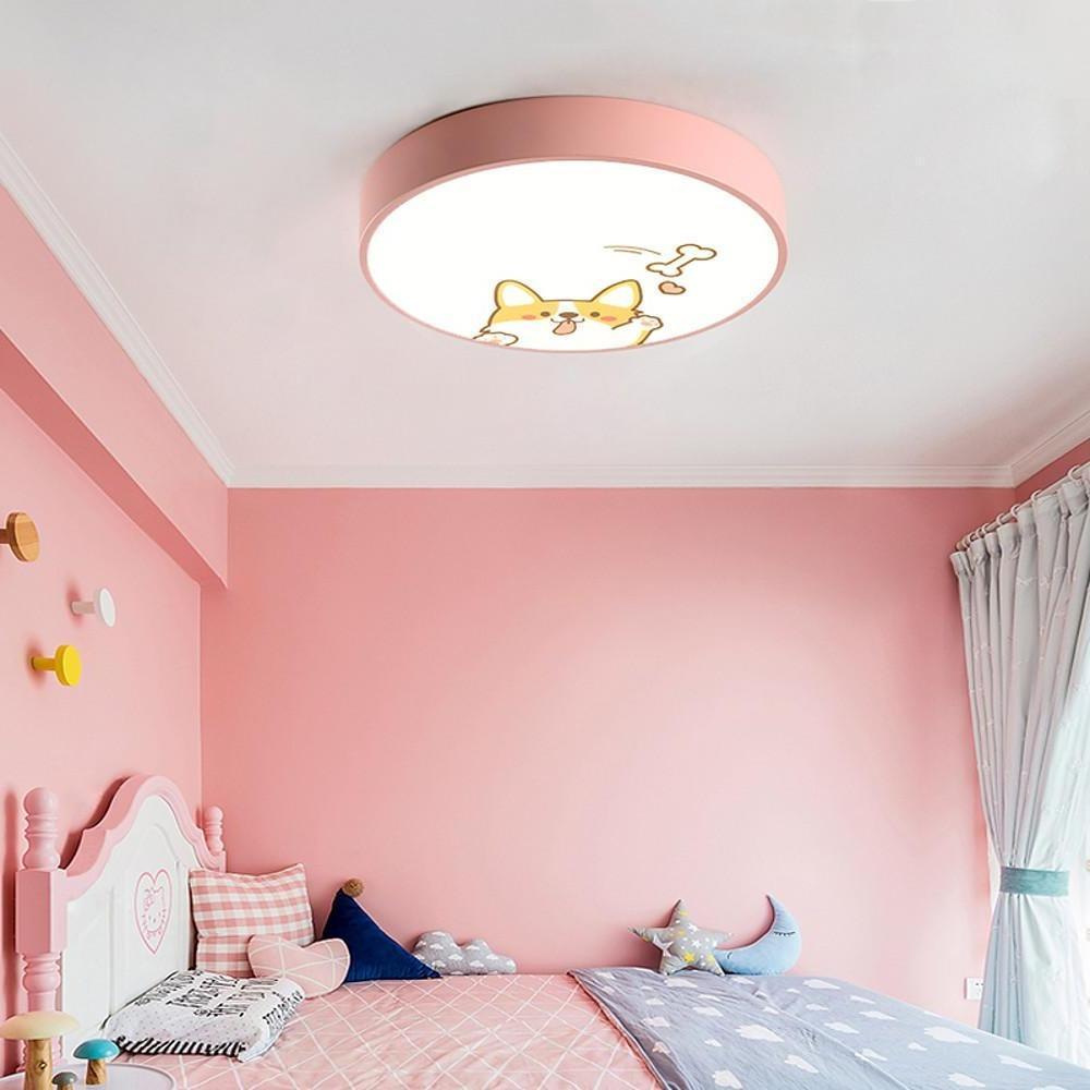 Circular Dog Design Flush Mount LED Ceiling Light for Kids Bedroom