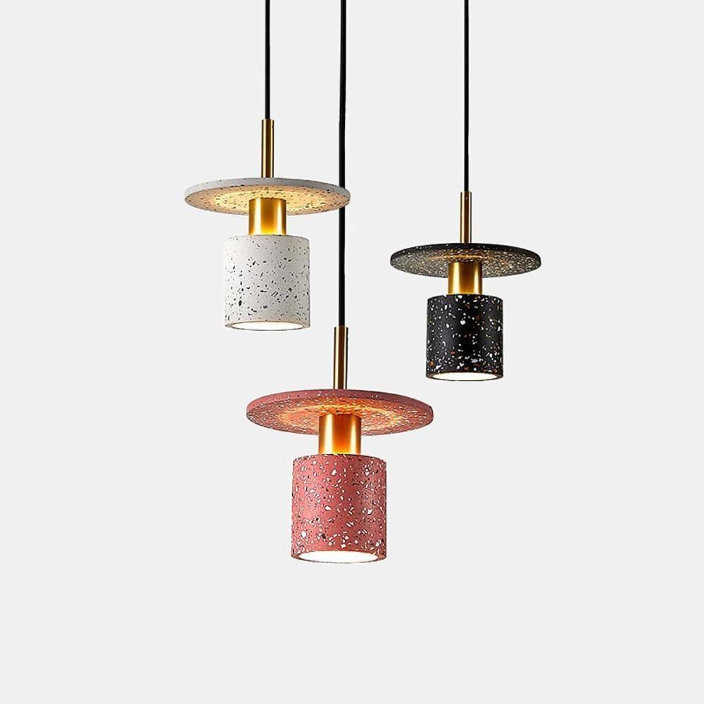Terrazzo Cement Cylinder LED Pendant Light Modern Island Lighting