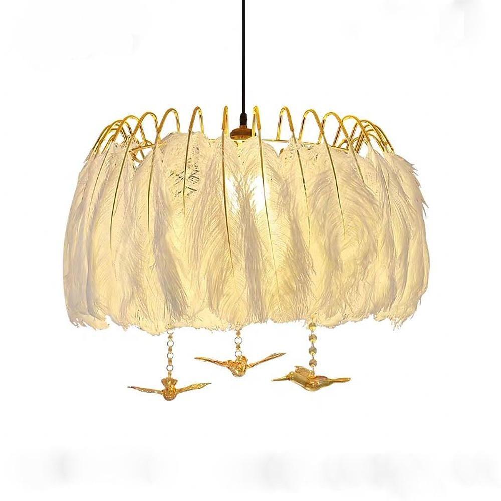 Modern Drum Feather Chandelier with LED Light