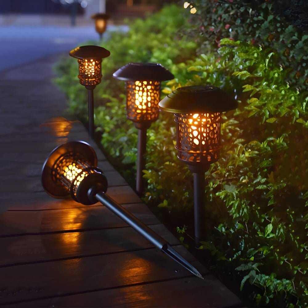 Solar Pathway Light Retro Black Flame Effect 22.4" Outdoor