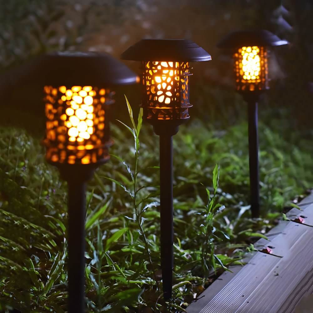 Solar Pathway Light Retro Black Flame Effect 22.4" Outdoor