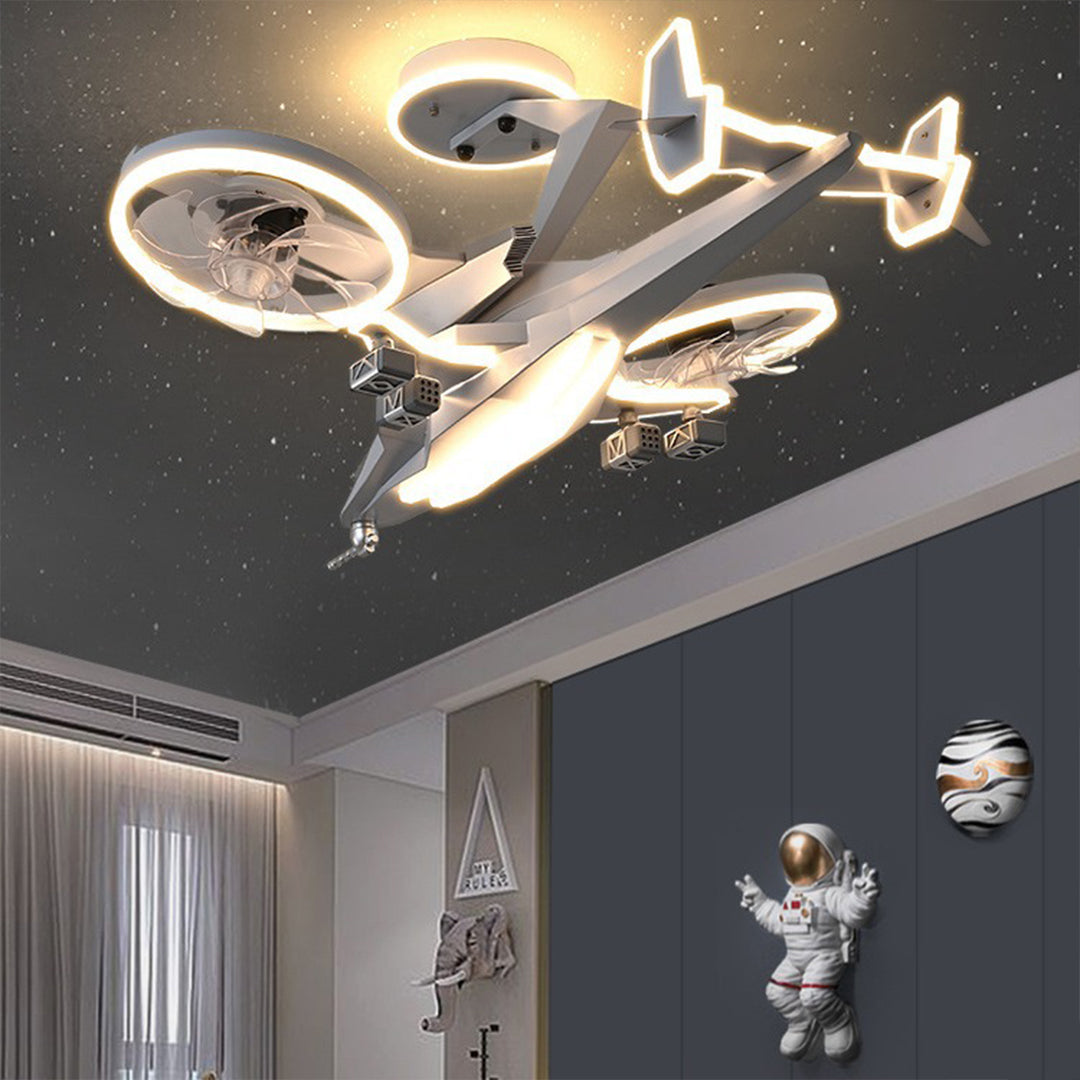 Fighter Jet Ceiling Fan Light with Inbuilt LED for Kids Room
