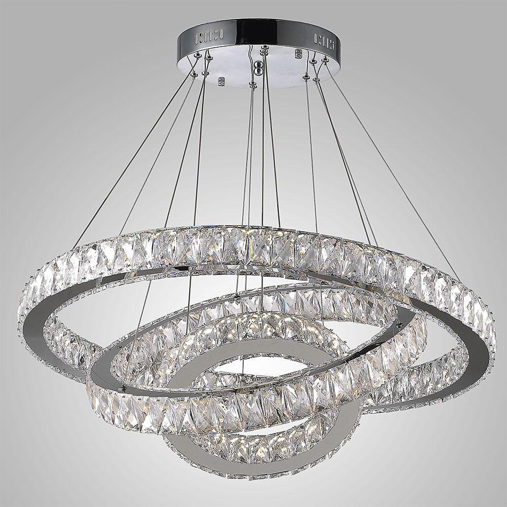 Crystal LED Modern Chandelier Triple Ring Dimmable Pendant Light