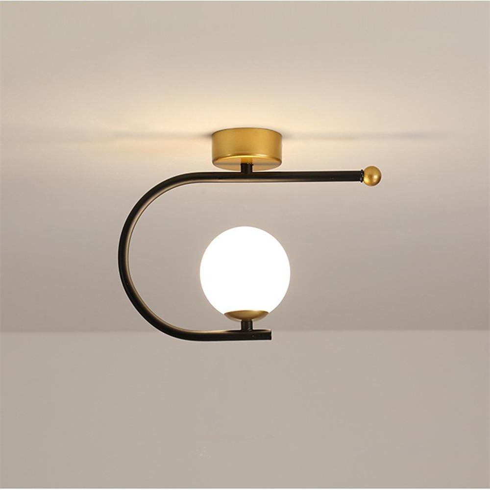 Black Curved Globe Flush Mount Ceiling Light Modern Metal Glass