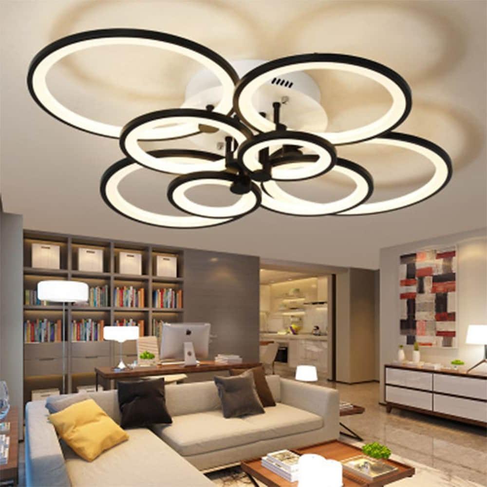 Modern Semi Flush Mount Light with Overlapping Rings - LED Ceiling