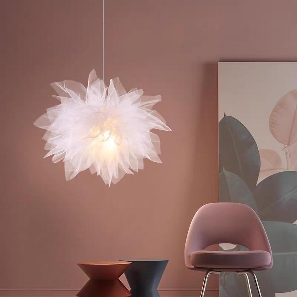 20'' Fabric Flower Pendant Light Modern Electroplated Metal LED