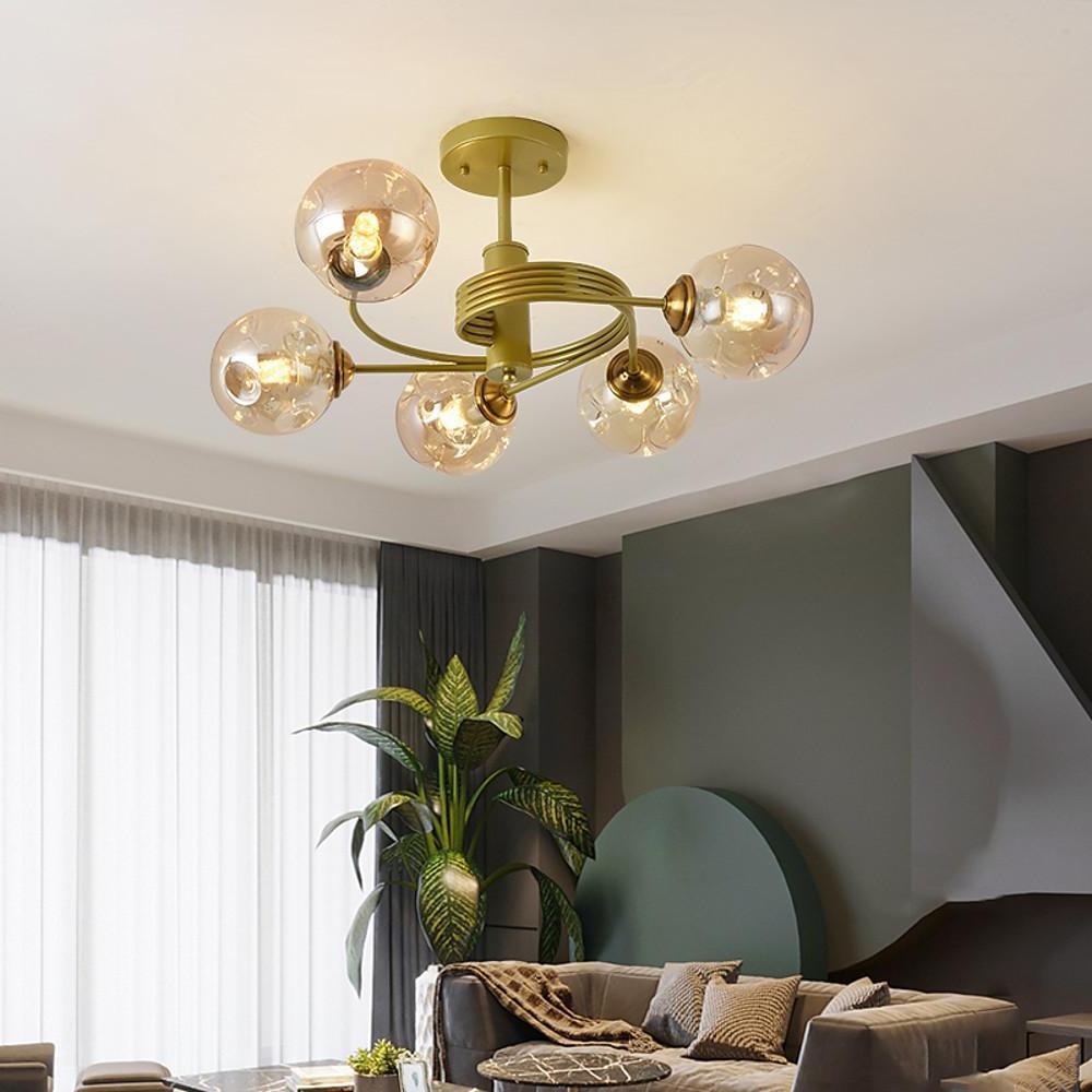 Nordic Sputnik Chandelier 5-Light Metal Glass Globe Pendant