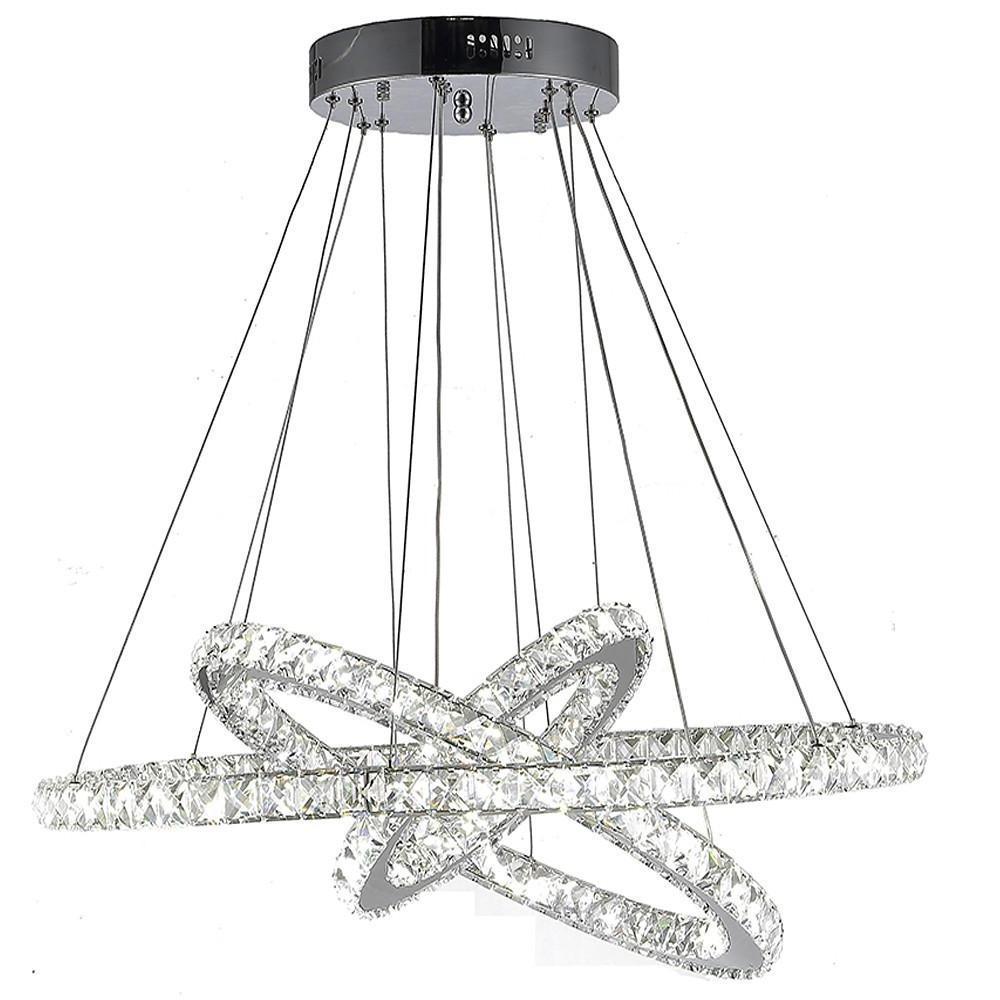 Modern Crystal Chandelier with Interwoven Geometric Rings