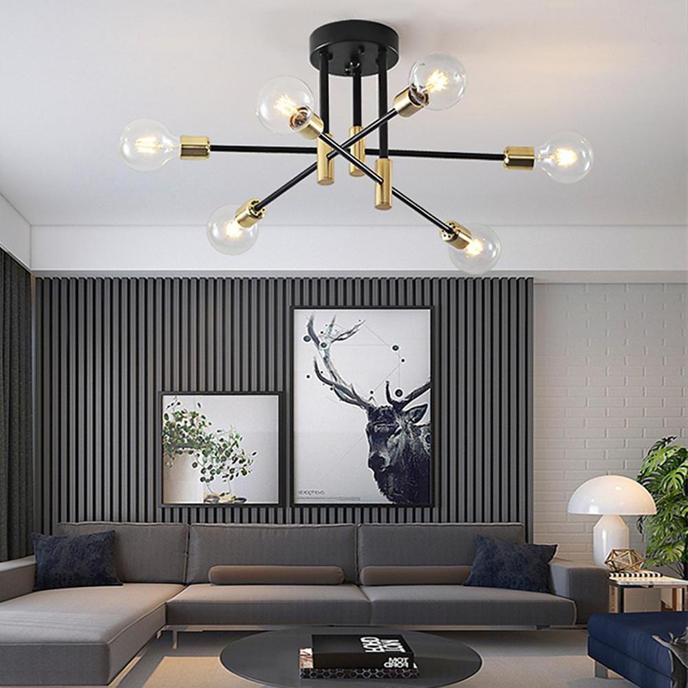 6-Light Sputnik Semi-Flush Mount Ceiling Light with Glass Shades