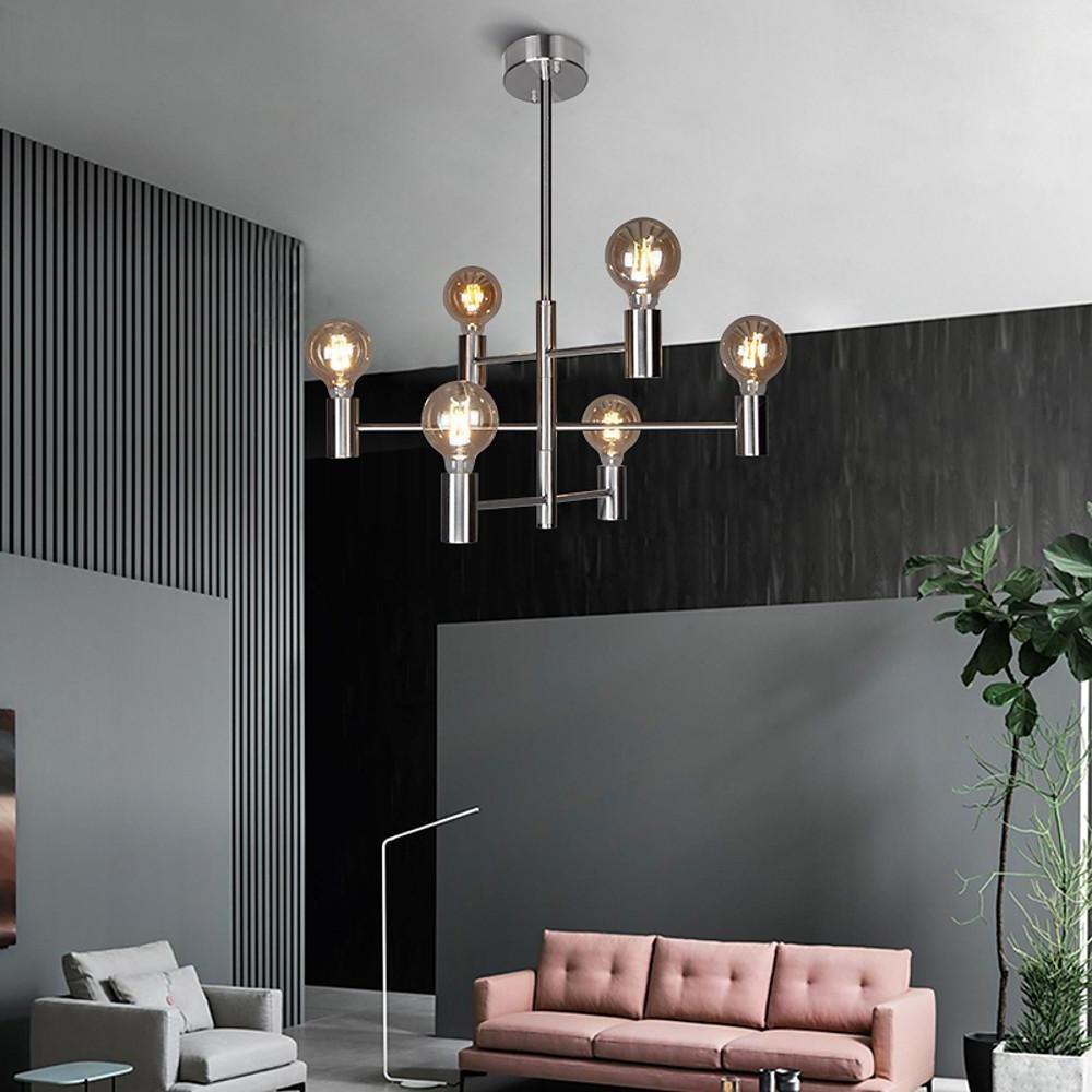Industrial Sputnik Chandelier 6-Light Black Metal Glass Pendant