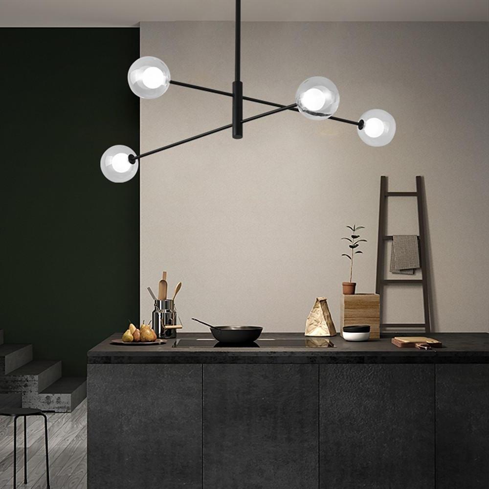 4-Light Glass Sphere Linear Sputnik Chandelier - Modern Black