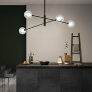 4-Light Glass Sphere Linear Sputnik Chandelier - Modern Black