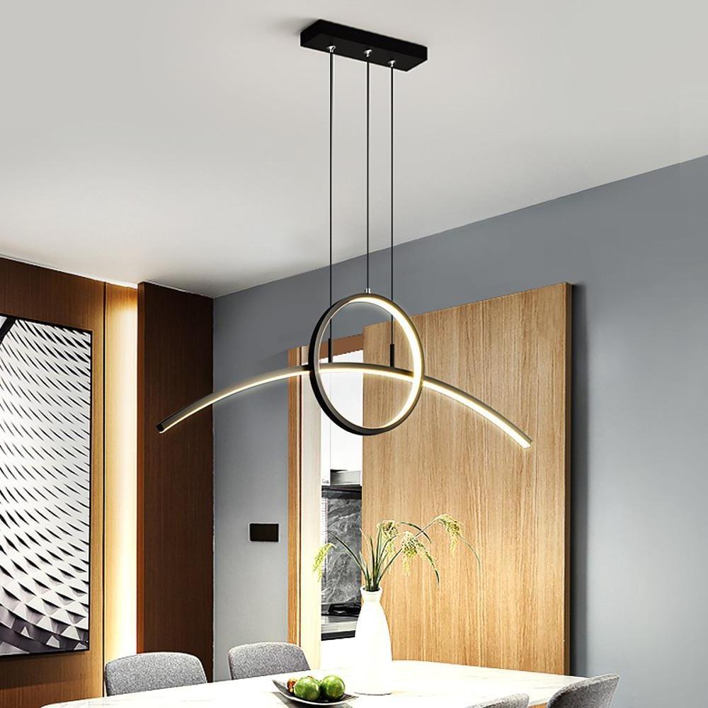 Modern Curved Circle Pendant Light Metal & PVC LED Dining Kitchen