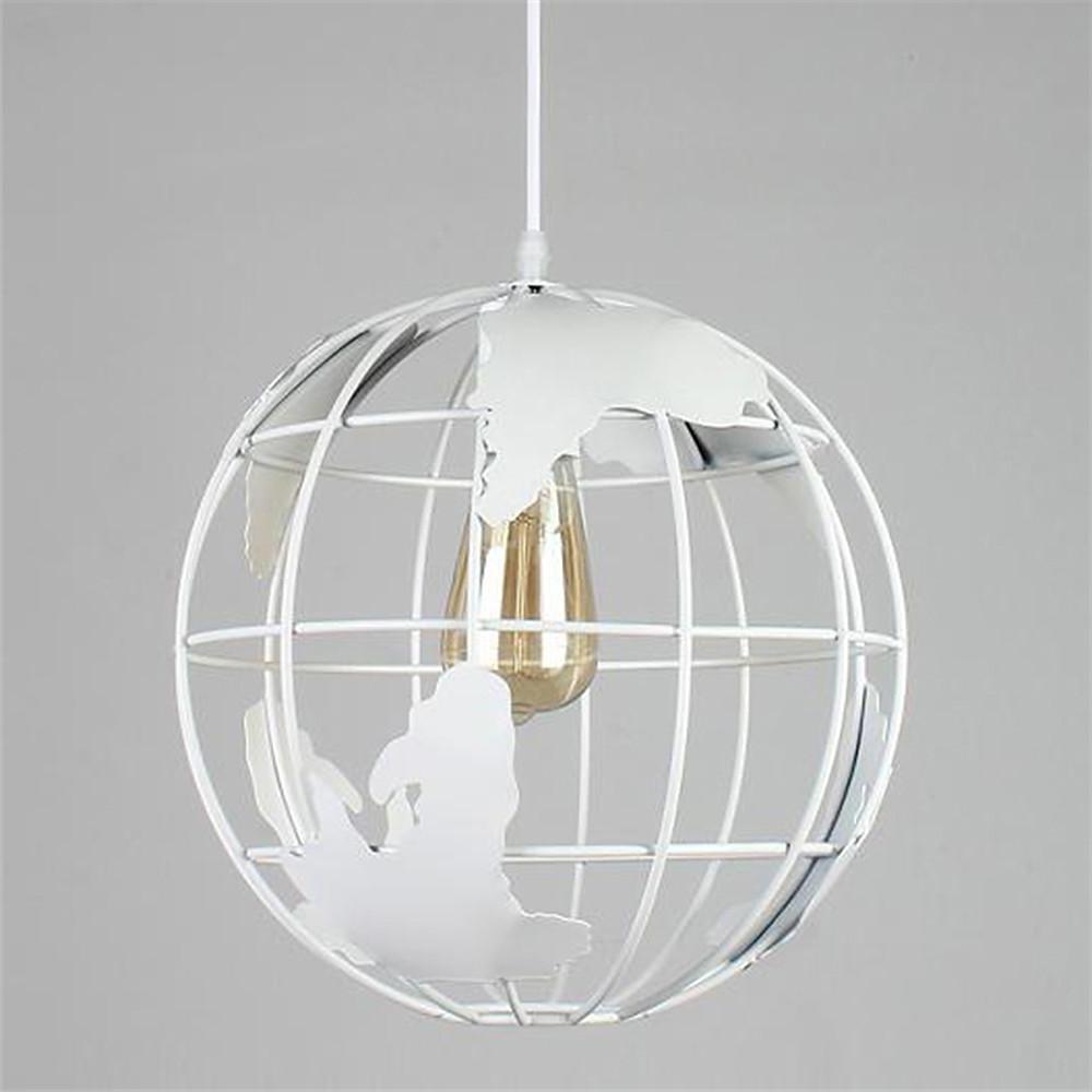 8" Globe World Map Retro Metal Pendant Light - Black & White