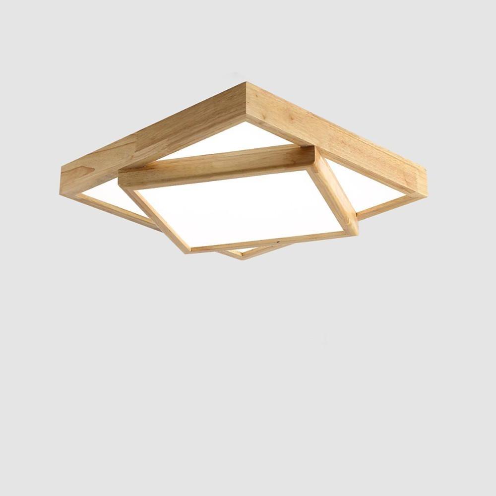 Nordic Wood Geometric Flush Mount Ceiling Light with Dimmable LED