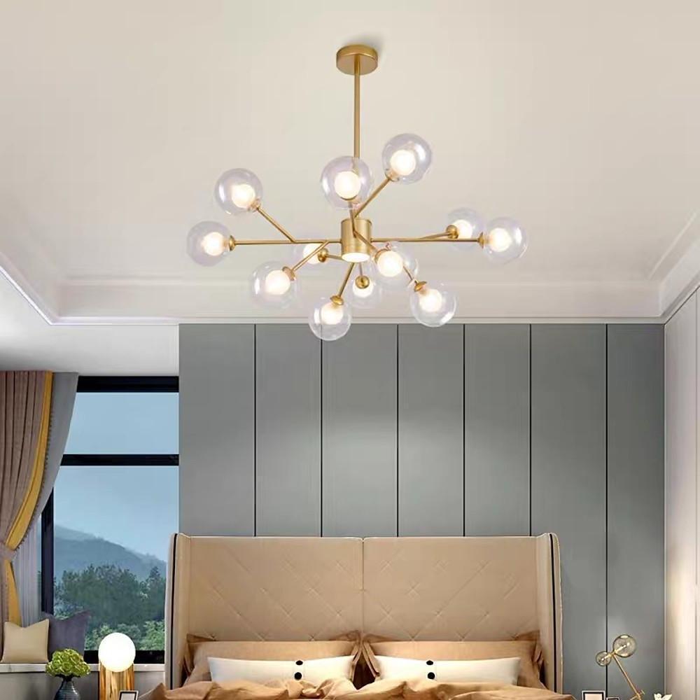 9-Light Modern Glass Chandelier with Gold Metal Frame