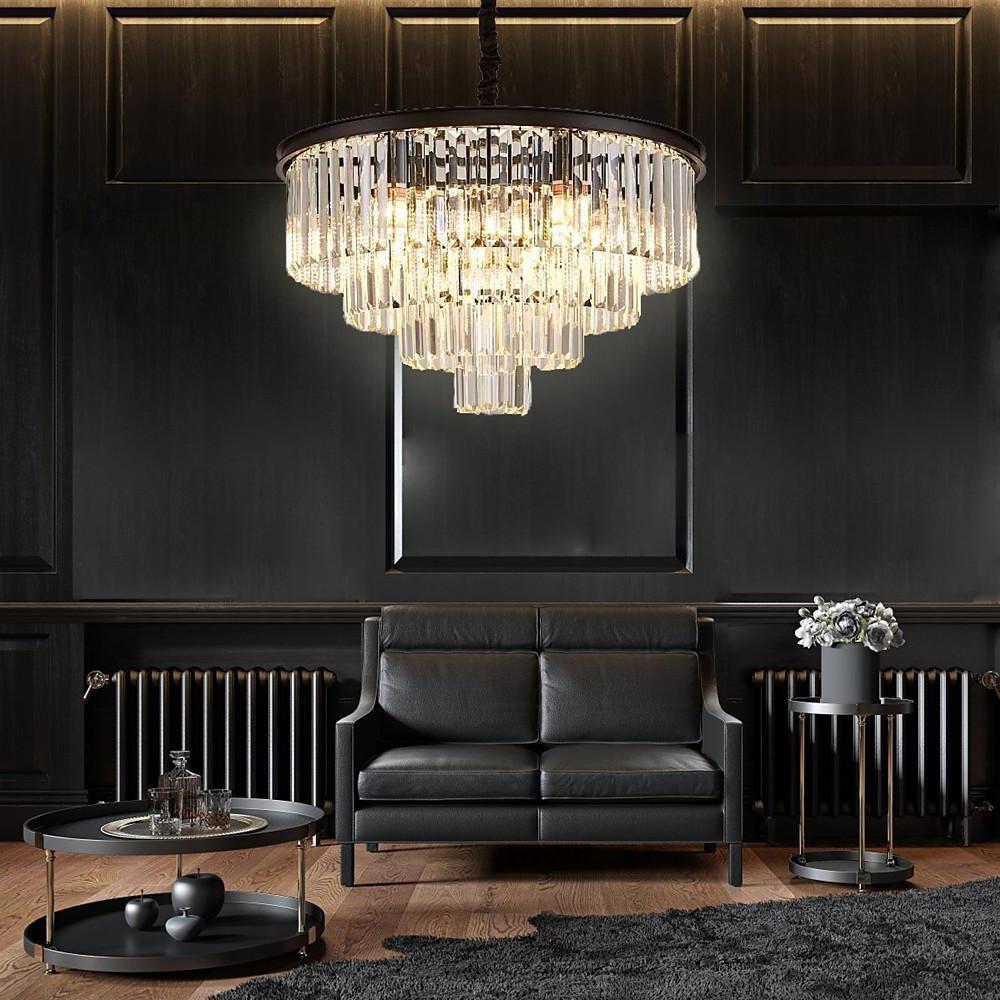 Modern Crystal Chandelier 9-Light Metal Frame Entryway Fixture