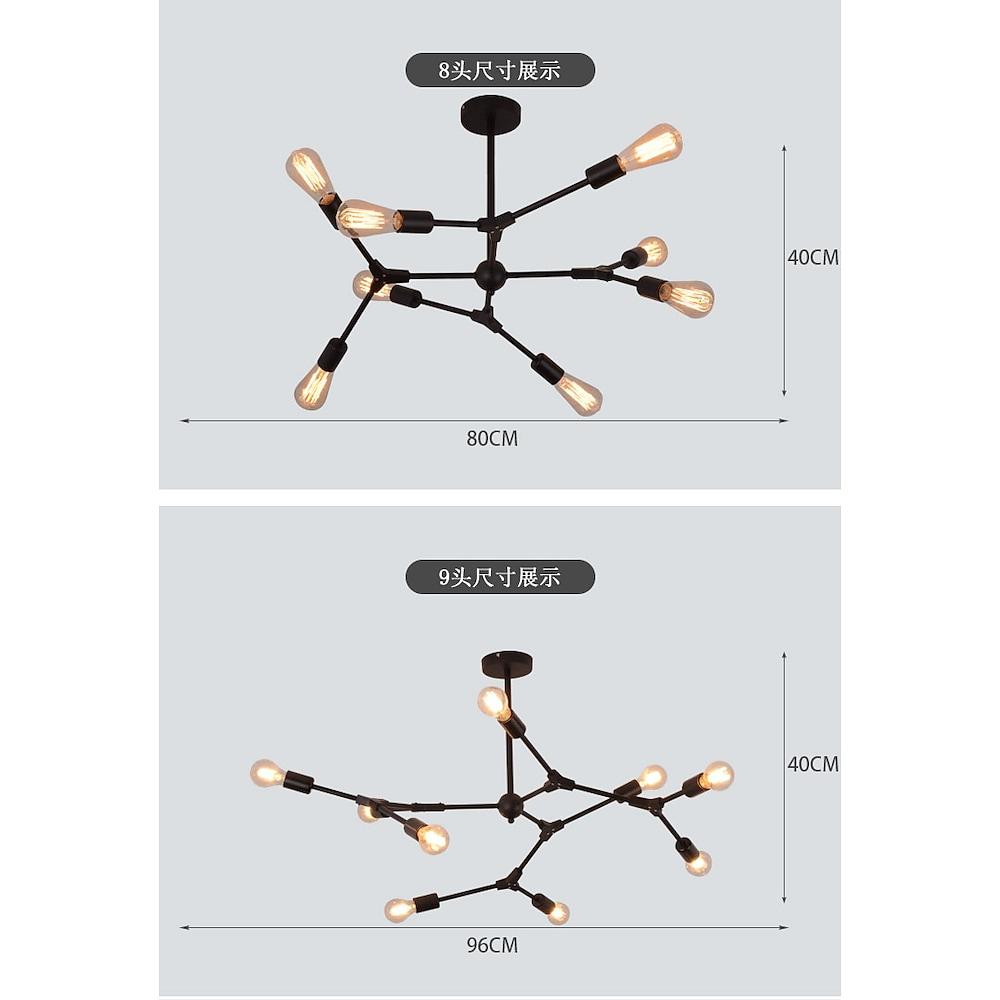 9-Light Irregular Nordic Metal Chandelier with E27 LED Socket