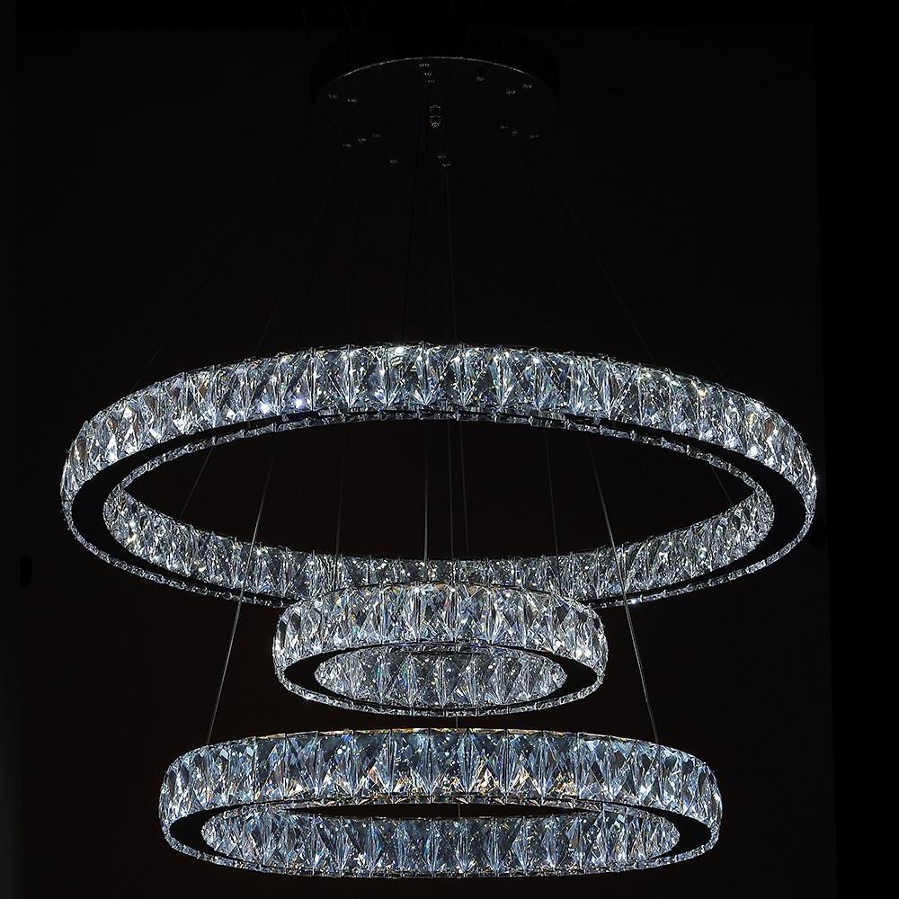 Interwoven Circle Crystal Chandelier Modern 3-Tier Metal Ceiling Light