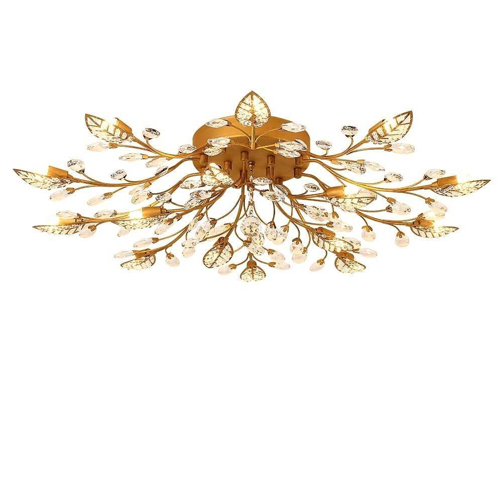 Crystal Leaf Flush Mount Ceiling Chandelier Vintage 15-Light