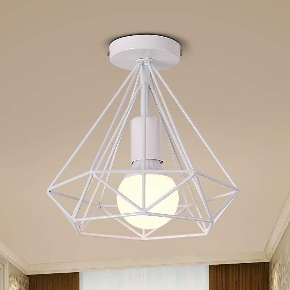 Geometric Caged Semi Flush Mount Ceiling Light - Black & White