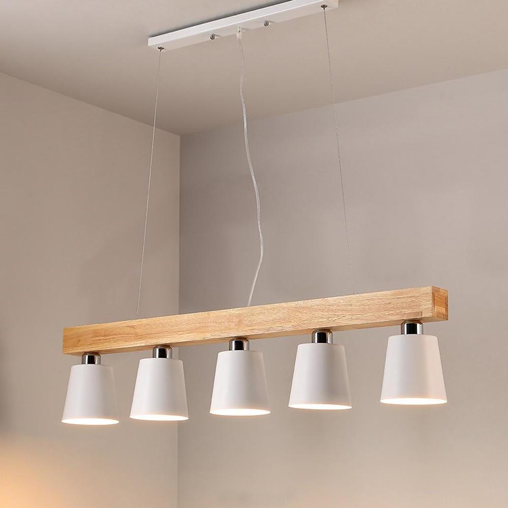 Linear Wood Chandelier 5-Light Island Kitchen Dining Room Pendant