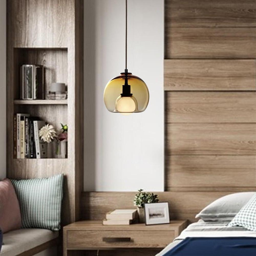 Semi-Globe Glass Pendant Light with Electroplated Metal Finish
