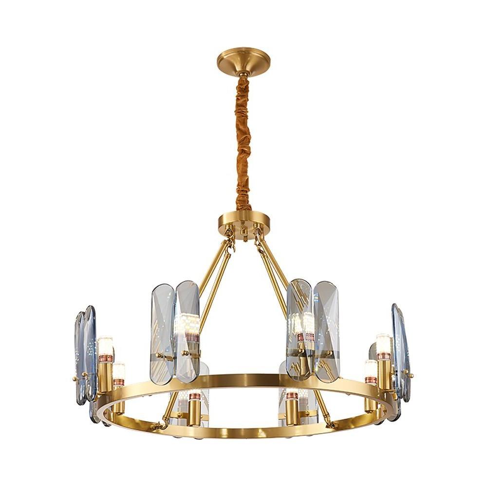 Nordic Glass Copper Chandelier - 8-Light Circular Pendant Lighting