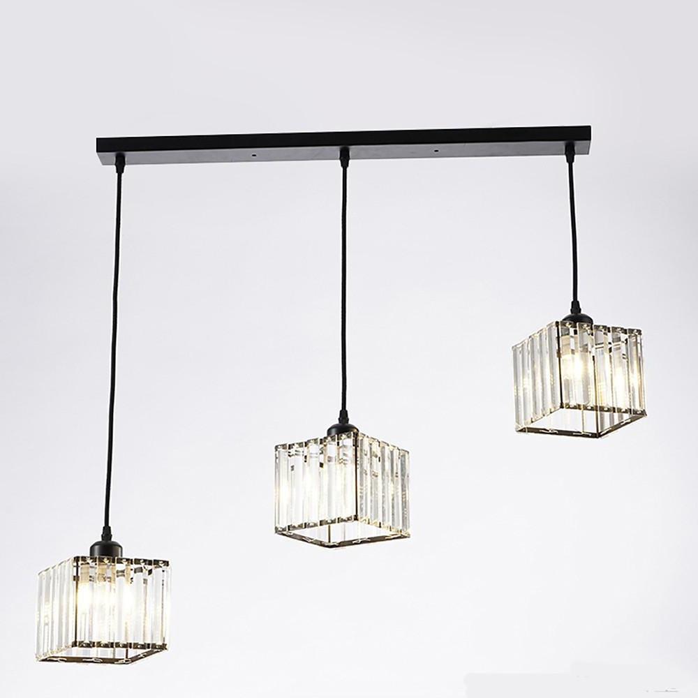Crystal Square Pendant Light Metal Contemporary Ceiling Fixture