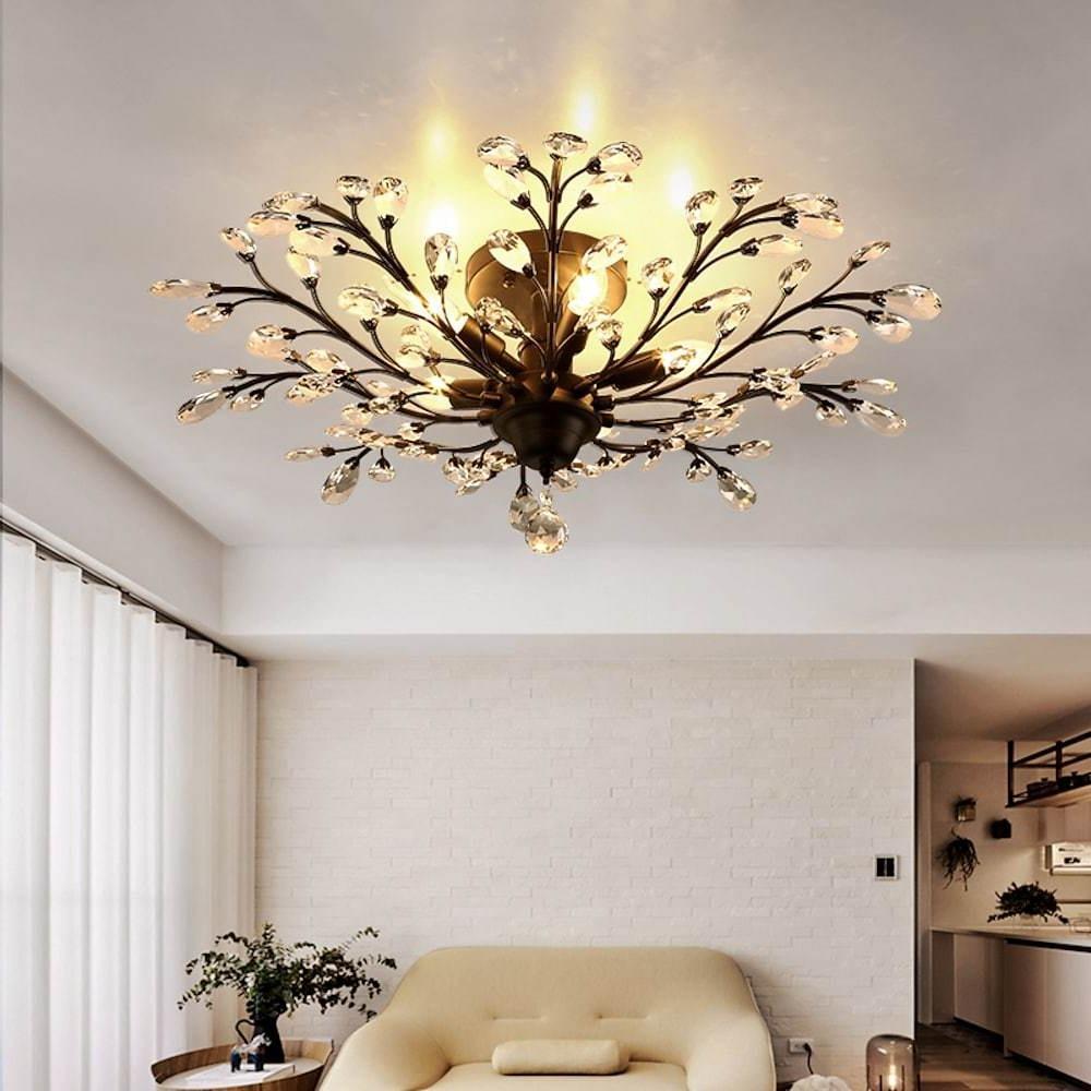 Crystal Flower Chandelier - Modern Ambient Lighting for Living Room