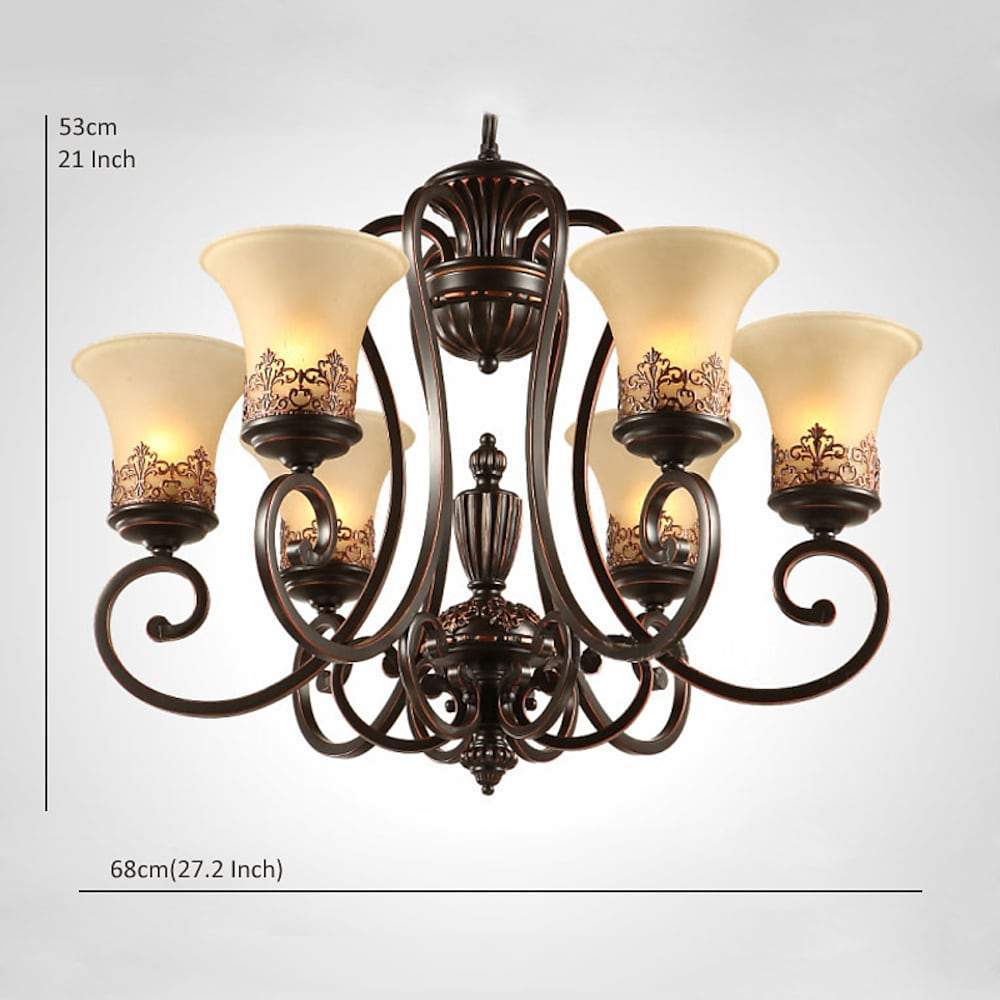 5-Light Vintage Chandelier with Glass Shades and Bronze Finish