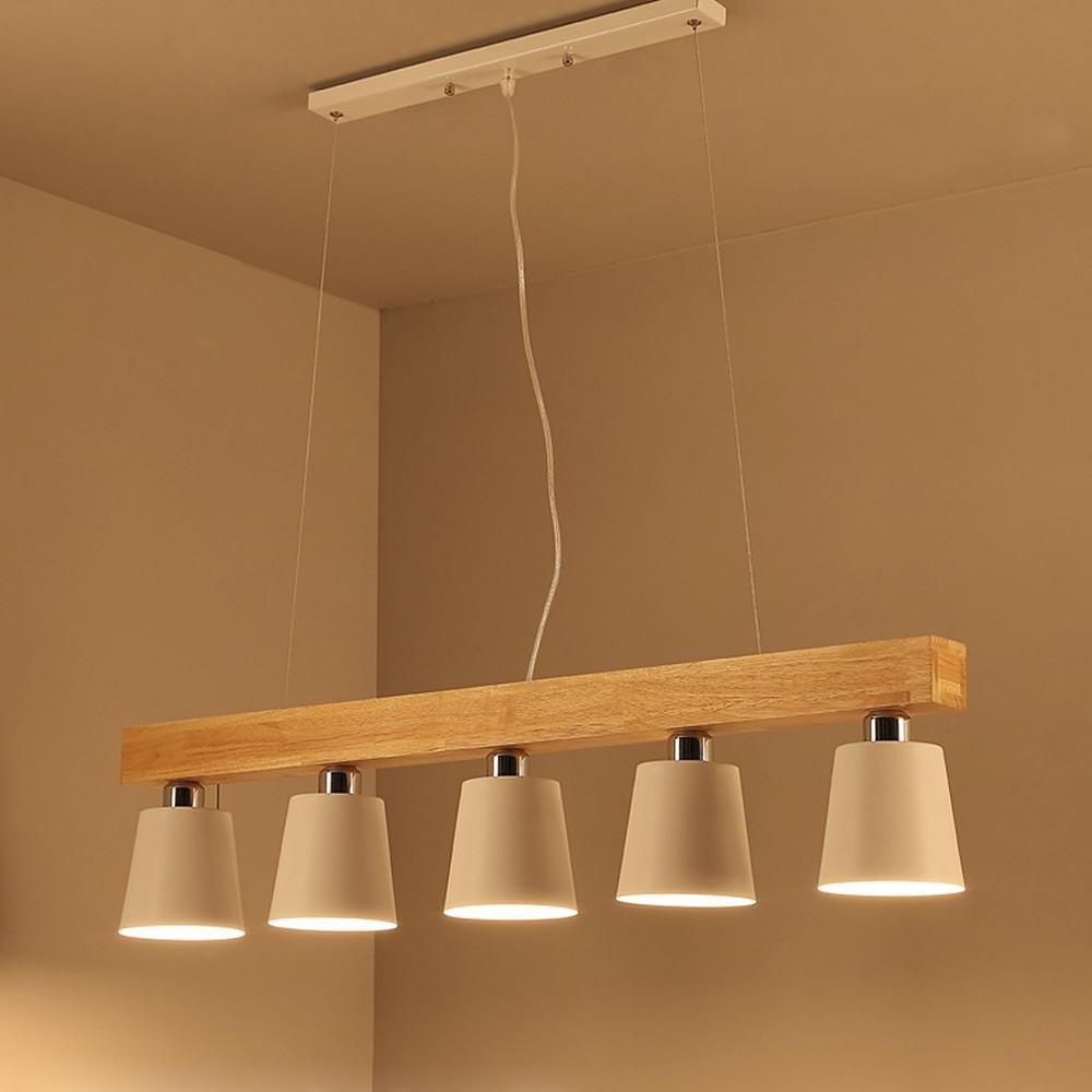 Linear Wood Chandelier 5-Light Island Kitchen Dining Room Pendant