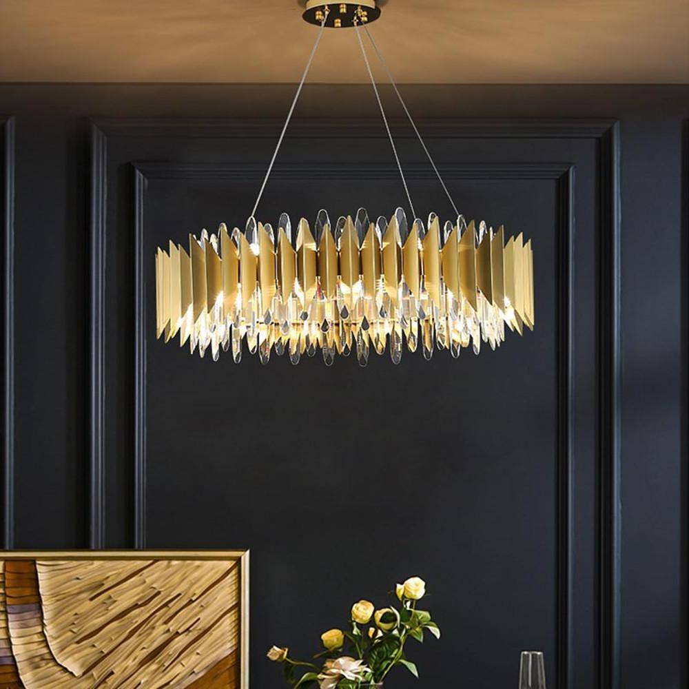 Modern Crystal Chandelier Round Stainless Steel Ceiling Light