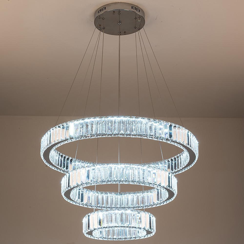Crystal 3-Tier Ring Pendant Light Modern Chrome Chandelier