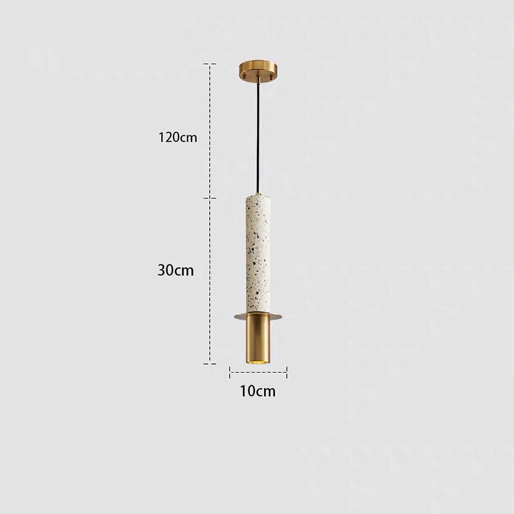 Cylindrical Pendant Light with Marble Shade and Metal Finish