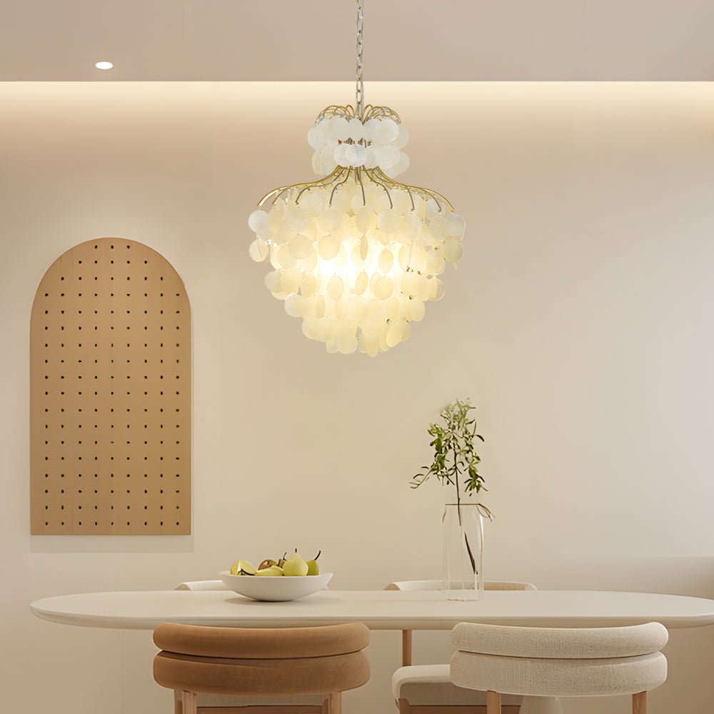 Tiered Capiz Shell Crystal Chandelier - French Retro Style