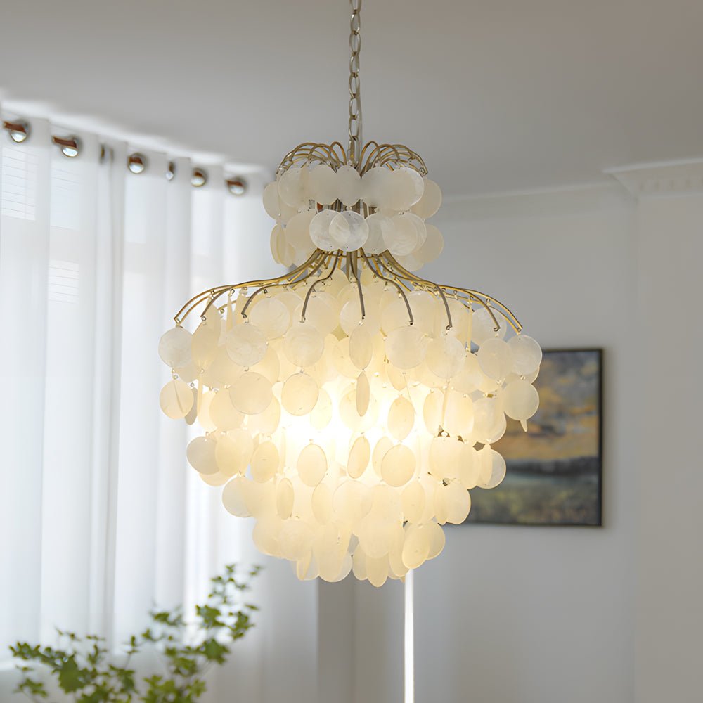 Tiered Capiz Shell Crystal Chandelier - French Retro Style